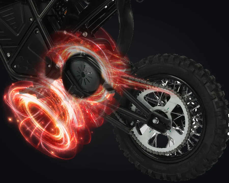 Ridge closed motor cover, chain and mounting points with illustrative energy effects.