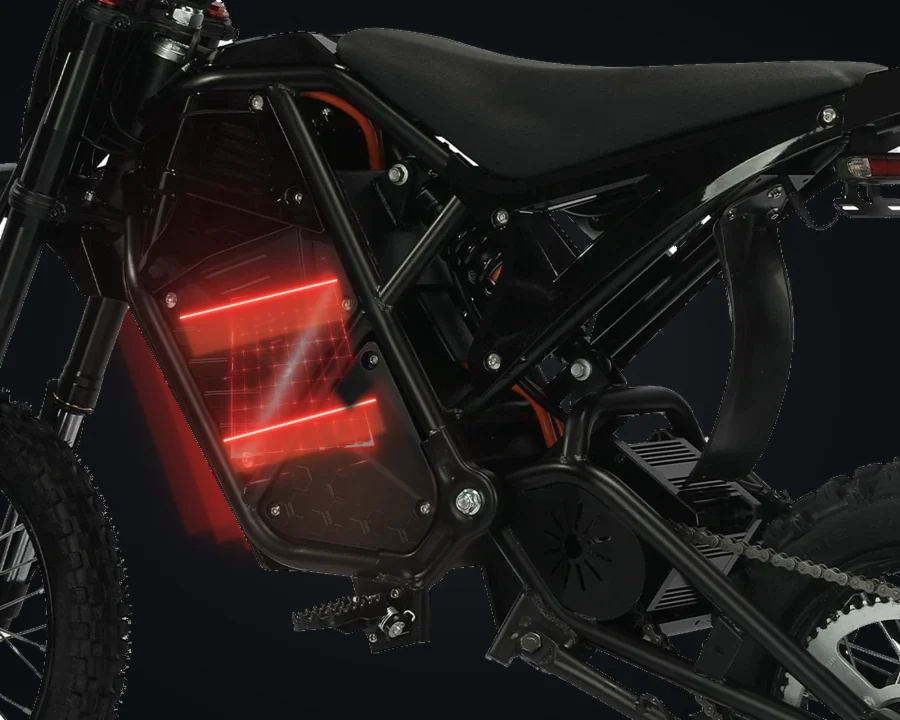 Ridge exterior battery housing and frame with illustrative surface-light effects.