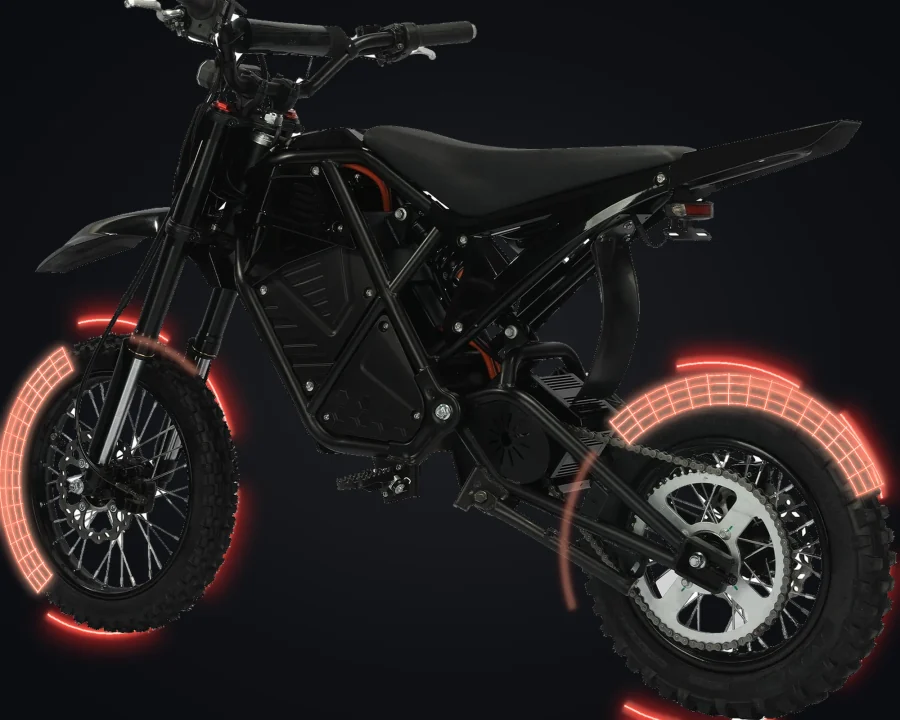 Ridge front and rear wheels, tyre tread and spokes with illustrative contour-light effects.